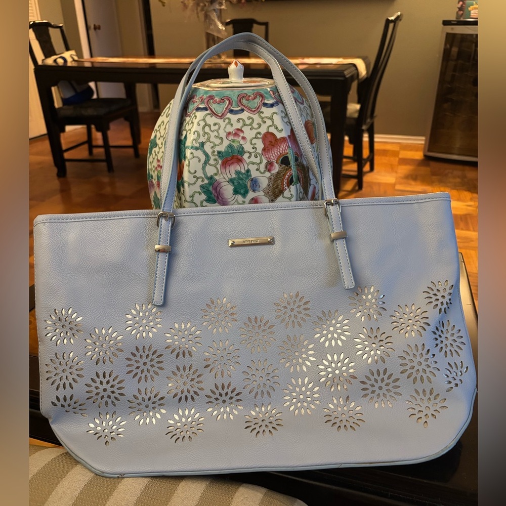 Elegant Blue w/silver cut out Tote Bag